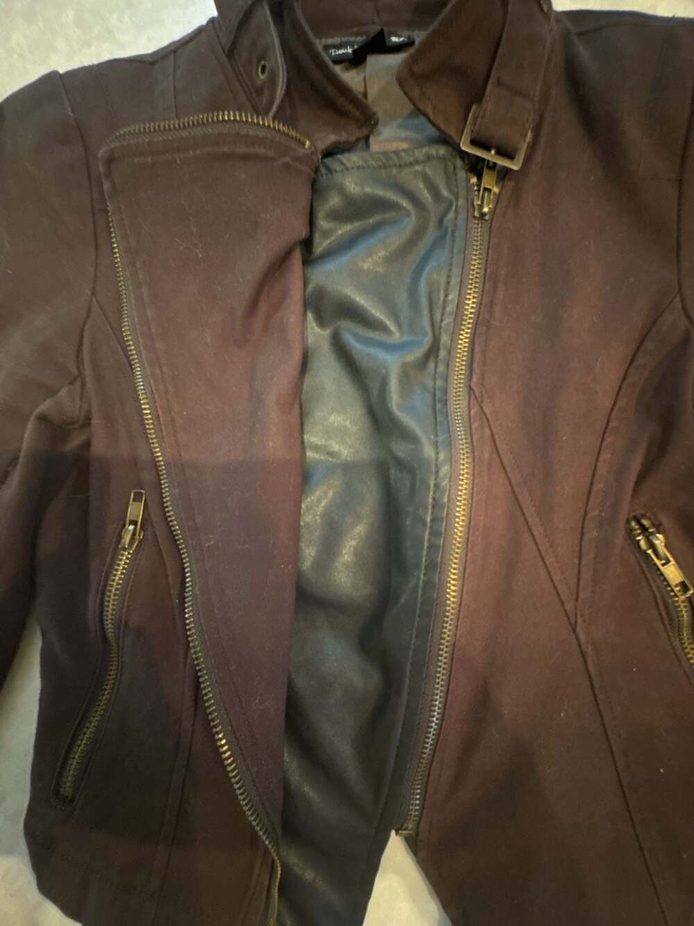 Double Zero Brown Asymmetrical Biker Jacket Size S - Picture 4 of 8